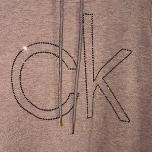 Calvin Klein Tunic rhinestone taupe monochrome logo soft luxe sweater dress